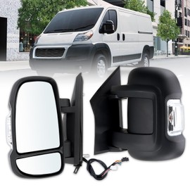 Lqito Left Driver Side Door Mirror Compatible With 2014-2025 Ram Promaster 1500 2500 3500 With Power Glass Power Folding Turn Signal Heated Temperature Sensor Black Replace#CH1320432(8+4Pins)