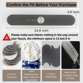 Juyanxy Diatomite Faucet Mat for Kitchen Sink - 23.6''L Fast Drying Stone Splash Guard, Super Absorbent Water Absorbing Tray, Prevents Moisture Buildup for Bathroom Countertop (Dark Gray)