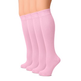 HUGH UGOLI Women Cotton Knee High Socks, Long Dress School Uniform Socks for Girls, Soft & Lightweight Boot Socks, Shoe Size: 5-8, Pink, 4 Pairs
