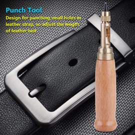 Japanese Screw Punch, Metal Leather Belt Punch with Wooden Handle, Hand Leather Hole for Home and Shop