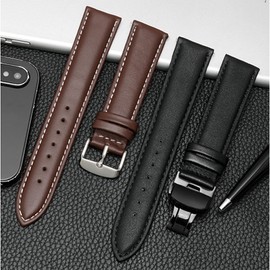 Strapseeker Jaxon Band Gold Deployment Butterfly Clasp Top Grain Leather Watch Strap Premium Watch Bracelet Replacement for Men & Women Colors: Black LeatherBlack Thread, Black LeatherWhite