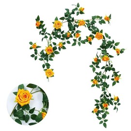 CYININGSR Flower Garland,Realistic Artificial Rose Vine Flowers with Green Leaves Hanging for Indoor Outdoor Wall Home Room Garden Wedding Summer Porch Terrace Balcony Decor