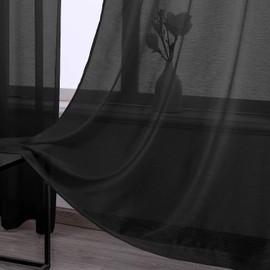 DONREN 2Panels-96 Inch Length Sheer Curtain Panels for Bedroom Semi Sheer Textured Voile Panels with Eyelet Top for Living Room W 52 x L 96 Jet Black