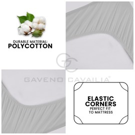 GC GAVENO CAVAILIA Deep Fitted Sheets Double Bed | Extra Deep Pockets 16 Inch (40cm) Bed Sheets 180 TC Polycotton | Washable Sheets | Silver