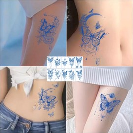 HOREJIA Jagua Tattoo Stickers, Pokumil Tattoo Stickers, Set of 10 Tattoos that Disappear in 2 Weeks Tattoo Stickers, Tattoo Stickers, Butterflies, Flowers, Spiders, Snakes, Waterproof, Long Lasting,