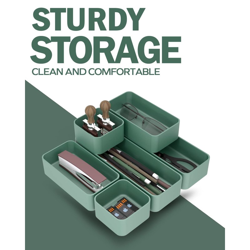 6 Piece Stackable Plastic Organizer Drawers Set, Multifunctional Stackable Storage