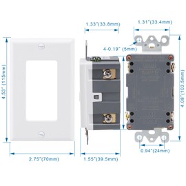 Baomain 20 Amp Blank Face GFCI with Wallplate, 20A 125V AC 60Hz, Self-Test Indoor Receptacle with Indicator Light, UL Listed 2pcs