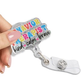 Pishovi Behavior Therapist Glitter Retractable Reel ID Card Clip, Funny Badge Reel Gifts for Doctor Nurse RBT BCBA Behavior Analyst ABA Therapist Office Worker, Special Education IEP Appreciate Gifts