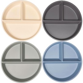 WeeSprout Divided Bamboo & Melamine Plates for Kids - Set of 4 Toddler Dinnerware, Food Grade, Kid Safe with Divided Design for Picky Eaters, Dishwasher Safe, Reusable Modern Tableware