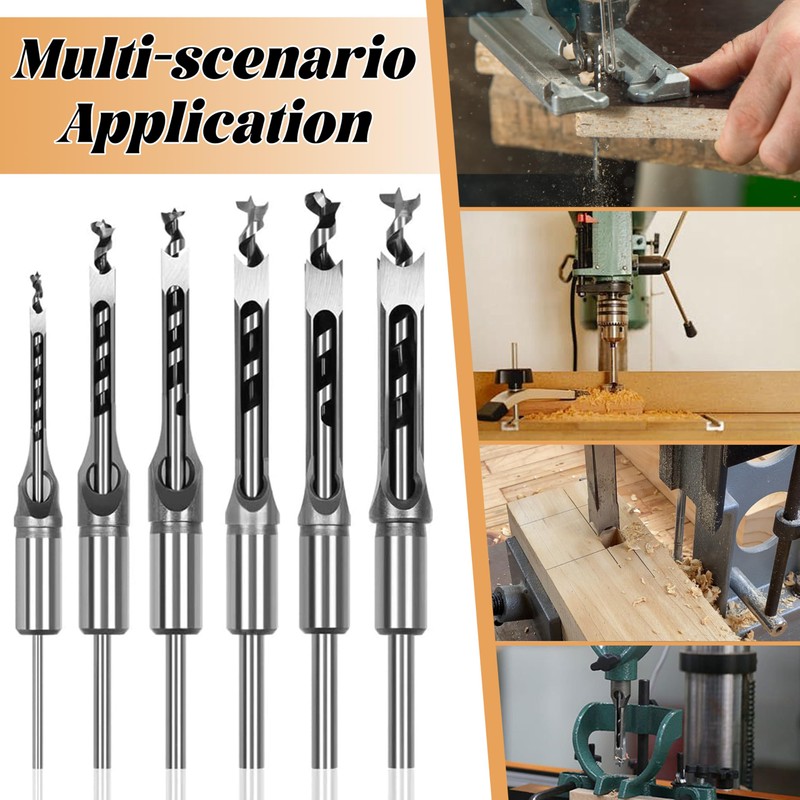 Square Hole Drill Wood, 8 Pieces Woodworking Drill Bit 6/6.4/8/9.5/11/12.7/14/16