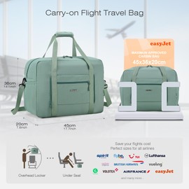 SPAHER Easyjet Airlines Cabin Bag 45x36x20 Foldable Travel Duffle Weekend Gym Bags for Women Waterproof Overnight Hospital Holdall Bag Handbag Large Carry on Underseat Hand Luggage Green