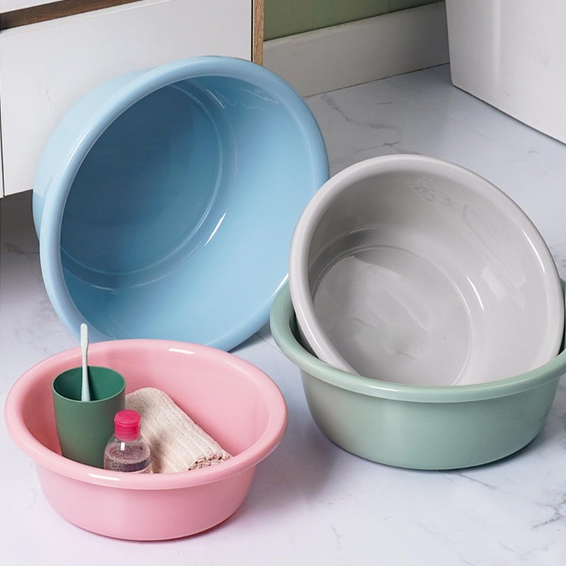 LAVEN Round Plastic Wash Basin, Blue, Lightweight, Easy to Clean,