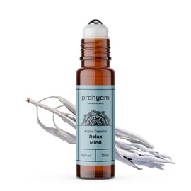 Aceite Esencial de Aromaterapia Relax Mind para Cabeza, Masaje, Spa y Meditación - Menta y Cardamomo - Aroma Natural y Relajante - Esencias Flor Essence - Roll On Oil 10 ml - PRAHYAM AYURTHECARY