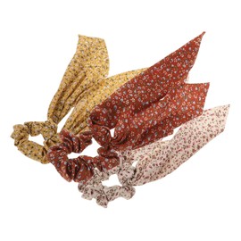 TOVINANNA 3pcs Floral Scarf Scrunchies for Women Elegant Hair Ties with Ribbon Tails Soft Durable Hair Accessories for Ponytails Stylish and Comfortable Brick Red