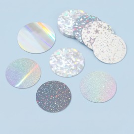 Nogeqi 100 Pcs Badge Protective Film 70mm (2.76in), 5 Styles of Holographic Glitter, Badge Film for 58mm Button Maker Machine, Button Making Supplies & Pin Maker Supplies