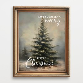Have Yourself A Merry Little Christmas Print, Retro Lighted Winter Pine Botanical Aesthetic Print, Christmas Tree Painting Print Wall Decor, Home Office Christmas Decor (8 X 10 INCH Print Unframed)