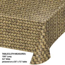 Creative Converting TABLECOVER PL 54" X 108" AOP Basket Weave Design Plastic Tablecloth, 54 x 108, Multicolor
