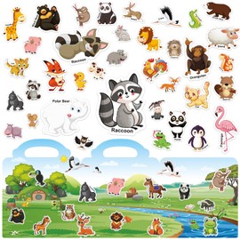 211 PCS Animals Reusable Sticker Books for Kids 2-4, 6 Sheets Reusable Stickers for Toddlers 1-3, Cute Waterproof Toddler Stickers Age 2-4, Window Clings Travel Learning Toys Educational Stickers