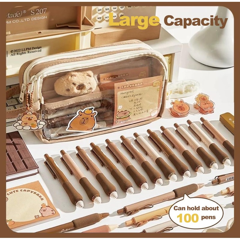 Pencil Case with Zipper,Cartoon Capybara 5 Layers Compartment Clear Pencil
