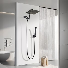 TRUSTMI 10 Inch Adjustable Shower Head with Handheld Spray Combo, High Pressure Rainfall Shower Heads with Height Adjust Extension Arm/Hose and Holder, Matte Black