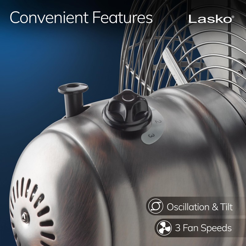 Lasko Oscillating Table Top Fan, Portable, 3 Quiet Speeds, for