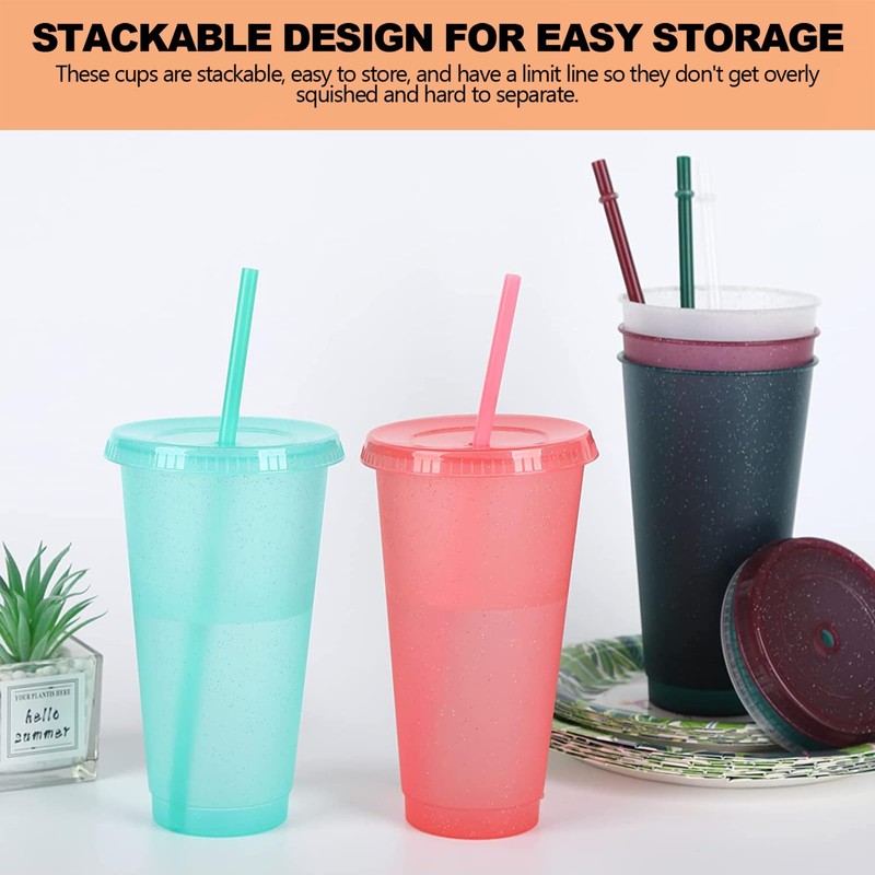 xocome 5 PCS Plastic Cups with Lids & Straws, 24OZ