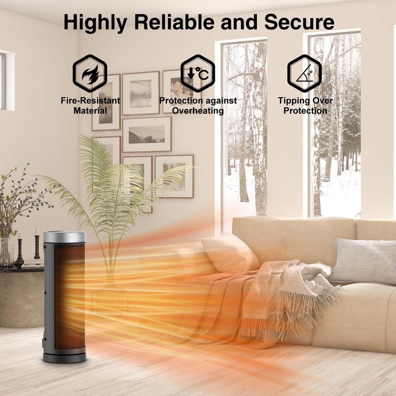 Ceramic Space Heater, Portable Indoor Heater with Remote Control, Three