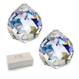 H&D HYALINE & DORA Glass Crystal Prism Ball Pendant Suncatcher Rainbow Maker Hanging Crystal Ball Prism Pendants for Windows,2"/50mm, Pack of 2