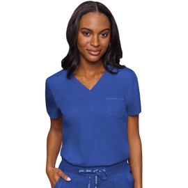 Med Couture Women's Scrub Set with V- Neck Scrub Top MC7448 and 2-Way Stretch Pants MC7710, Royal- S Top/S Pant