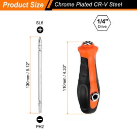 sourcing map SL6.0/PH2 Double Ended Screwdriver Bit 5.51" Long CR-V Steel Phillips and Slotted Flat Head Screw Driver Drill Bit with 1/4" Hex Bit Screwdriver Handle for Machine Repair