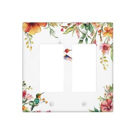 JDAKHD Farmhouse Floral 2-Gang Decorative Rocker Wall Plate Watercolor Hummingbird & Spring Botanical Art Gfci Dimmer Compatible Light Switch Cover for Living Room & Smart Homes