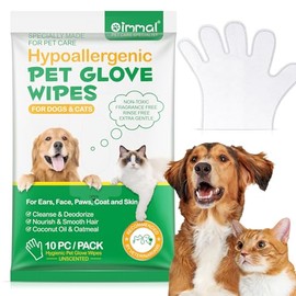 Pet Cleaning Glove Wipes，10 PC Gentle Deodorizing Cleaning Wipes for Dog and Cat Pet Wipes with Coconut Oil and Oatmeal Suitable for Bath, Rooms, Lawns, Outdoor Daily Skin Care (10 counts (pack of 1))