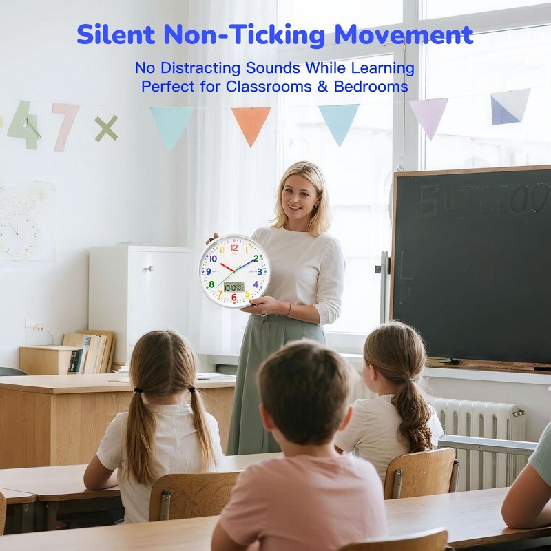 lanktoo 12" Silent Teaching Wall Clock with LCD Date Weekday