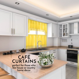 Café Curtains for Kitchen, Bathroom Curtains with Valance, Embroidered Lace Border (Yellow)