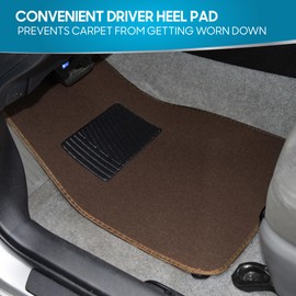 BDK Premium Dark Beige Carpet Floor Mats for Cars - Universal Fit Interior 4-Piece Car Mats Full Set with Vinyl Heel Pad Protector - Cute Car Accessories Interior Floor Covers for SUVs & Trucks