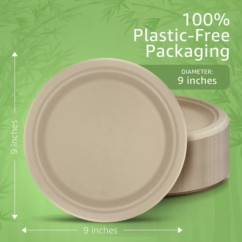 Ibambo Bamboo Disposable Paper Plates - Compostable Plate, PFAS Free