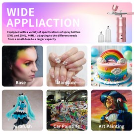 Airbrush Kit with Compressor Portable Airbrush Kit 48PSI High-Pressure Non-Clogging Air Brush Set Cordless Rechargeable with 0.3mm Nozzle and Cleaning Brush for Painting,Nail Art, Makeup (Pink)