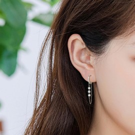 Dainty Tassel Chain Drop Earrings Cubic Zirconia Huggie Hoop Earrings Dangle Chain 925 Sterling Silver Hoop Dangling Helix Piercing Earrings for Women Men