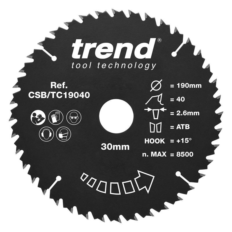 Trend Wood Circular Saw Blade, 190mm Diameter, 30mm Bore, 40