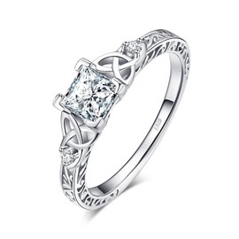 JewelryPalace Infinity Celtic Knot Princess Cut Cubic Zirconia Solitaire Engagement Ring 925 Sterling Silver Clear