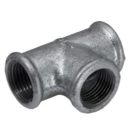 Cast T-piece with 3x internal thread Rp 3/8 inch (IG), 25 bar malleable cast iron galvanised.