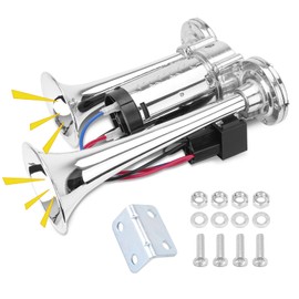 FILTERUP 12V 600DB Upgraded Air Horn Dual Trumpets, Super Loud Train Electric Horn Kit with Air Compressor Compatible with 12V vehicles Trucks Trains Boats Pickup SUVs Cars Speaker