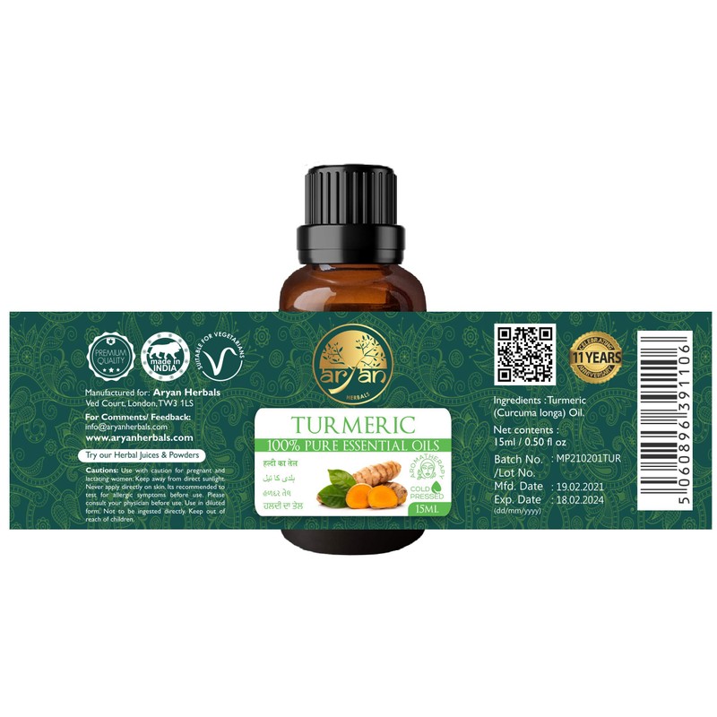 Aryan Herbals Turmeric (Haldi) Oil, Essential Oil for Aromatherapy &