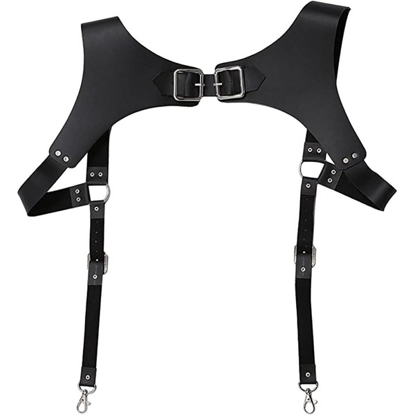 FTmgg@qq Men's Leather Body Chest Harness Suspenders Adjustable Buckle Shoulder Armors Straps Punk Black Belt Club Party Rave Costumes