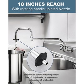 IVIGA Commercial Sink Folding Faucet with 18" Swivel Jointed Nozzle, with Rotating Handle, Wall Mount Kitchen Pot Filler Faucet 8" Center Dual Handles with Double Joint Swing Arms for Restaurant Sink