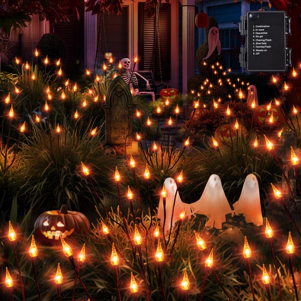 Brizled Halloween Pathway Lights, 7.54ft 3 Pack Candle Flame Orange