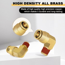 Siptenk 1/2" Elbow DOT Brass Push to Connect Air Line Fittings 5 PCS, 1/2" OD Tube x 1/4" NPT Thread Air Brake Line Quick Connect Fittings for Truck Trailers Industry Air System