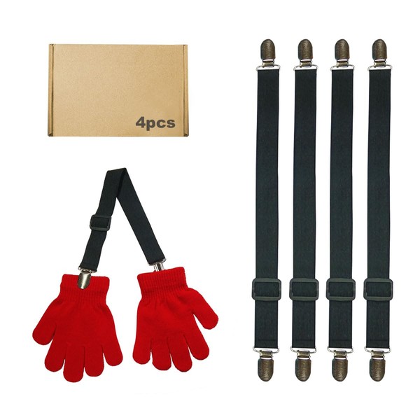 4 Pack Boys Girls Winter Glove Clips, Black Adjustable Mitten