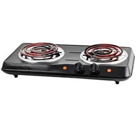 OVENTE Electric Countertop Double Burner, 1700W Cooktop with 6" and 5.75" Stainless Steel Coil Hot Plates, 5 Level Temperature Control, Indicator Lights and Easy to Clean Cooking Stove, Black BGC102B