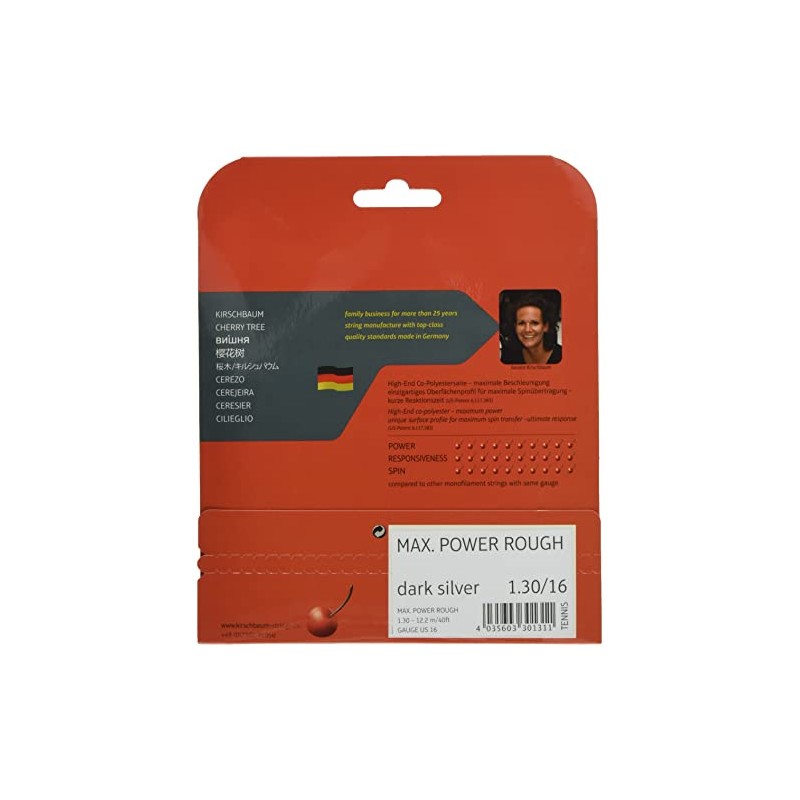 Kirschbaum MP 130-200 Reel Max Power Tennis String, 17-Gauge, Grey